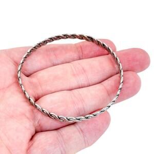 Vintage Sterling Silver 925 Braided Chain Bangle Bracelet 7.75"